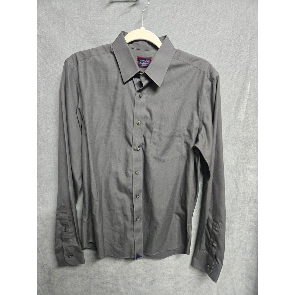 UNTUCKit Mens Slim Fit Wrinkle Free Cotton Button Down Shirt Gray Small